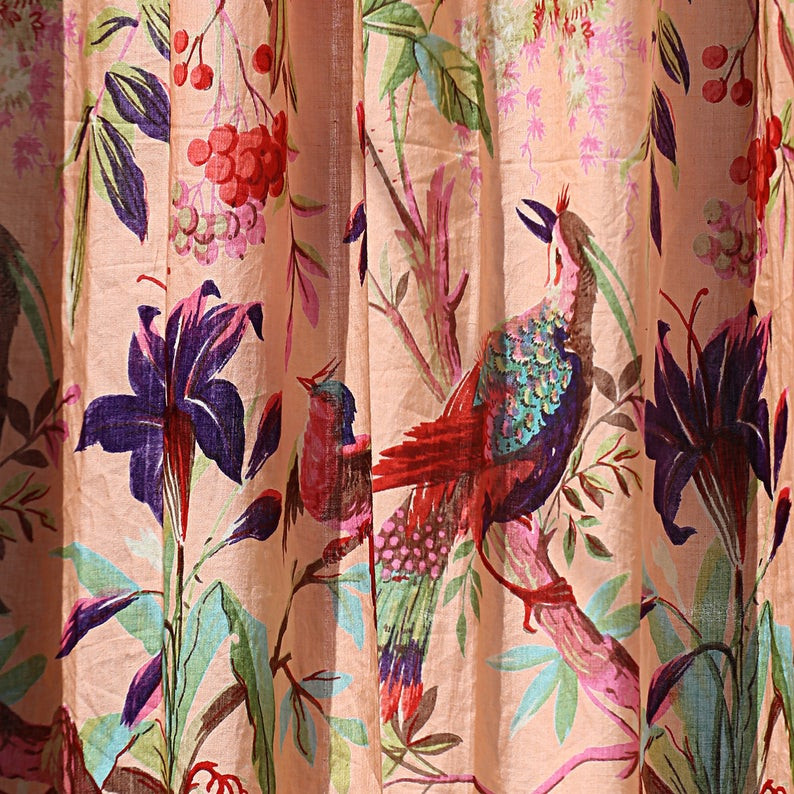 Linen Bird Print Curtain