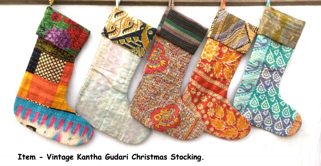 Vintage Cotton Kantha Gudri Christmas Stocking