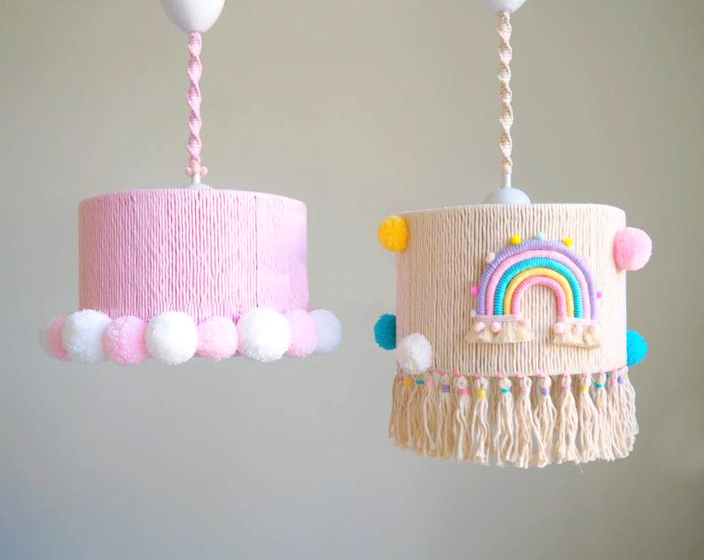 Macrame Lampshade Baby Pink With Pom-Pom