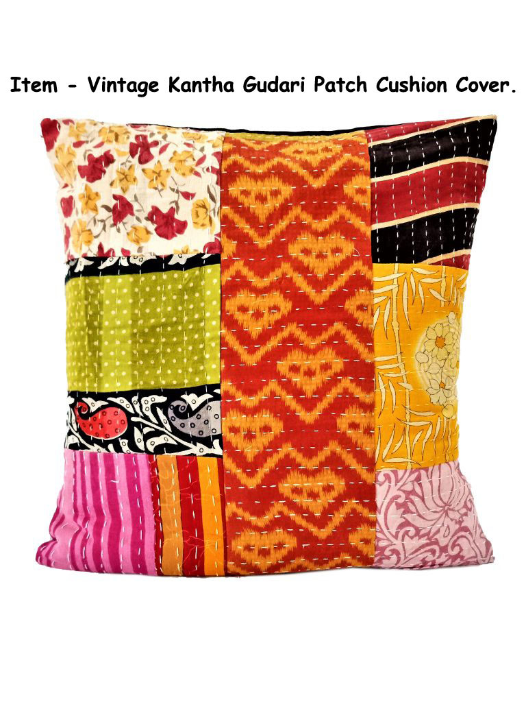 Vintage Cotton Kantha Gudri Multi Patch Cushion Cover