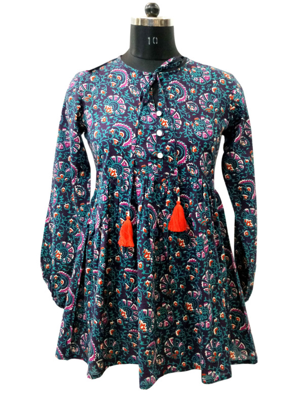Cotton Printed full Sleeve Tunic with String