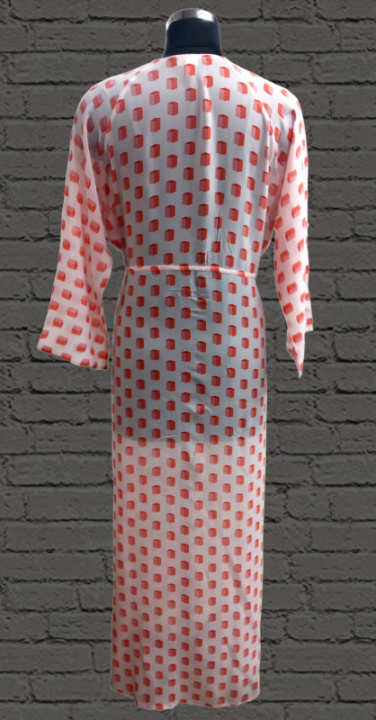 100% Silk Georgette Printed Kaftan White/Orange