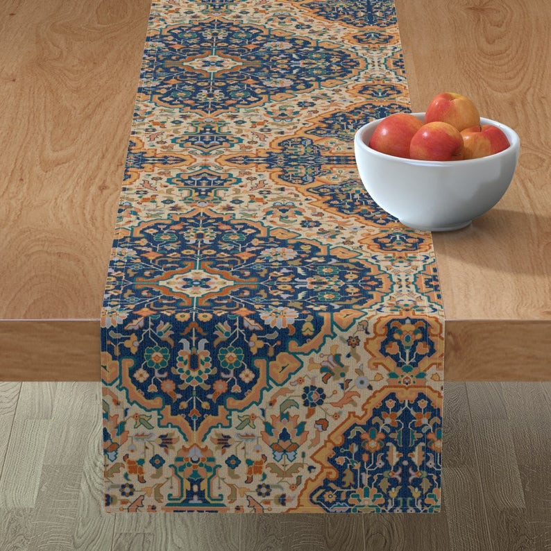 Linen Printed Vintage Carpet Design Table Runner