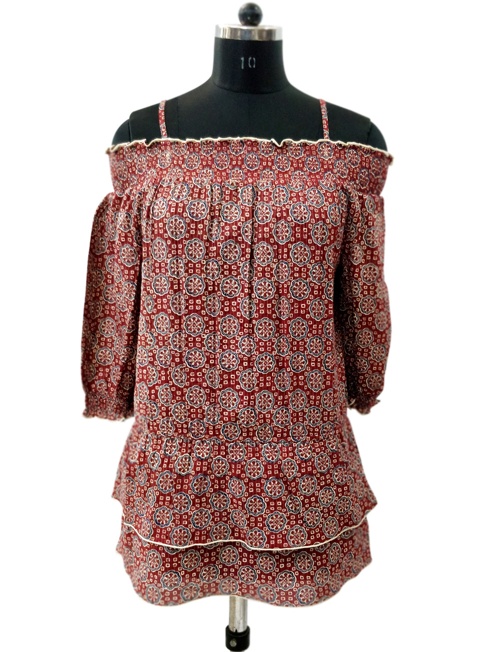 Cotton Printed Bobbing Elastic Full Sleeve Top