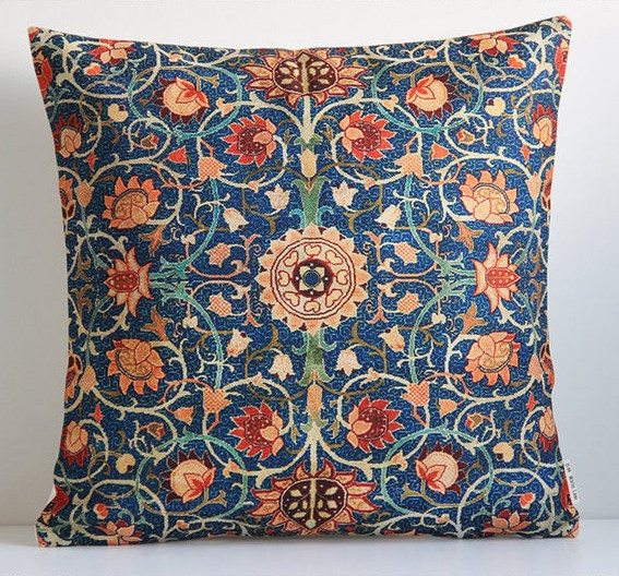 Cotton Linen Printed Cushion Cover Indian Vintage Motif