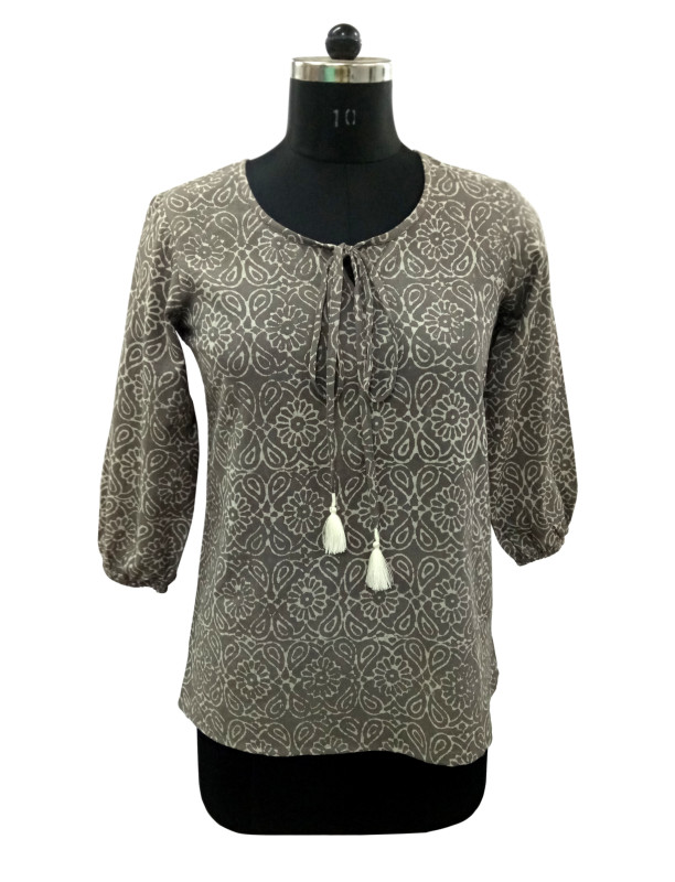Cotton Printed Full Sleeve Top With String