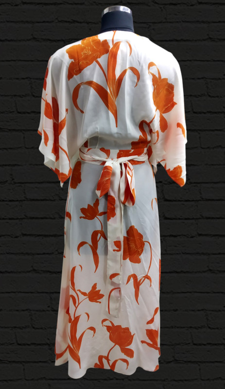 100% Silk Georgette Printed Kaftan White