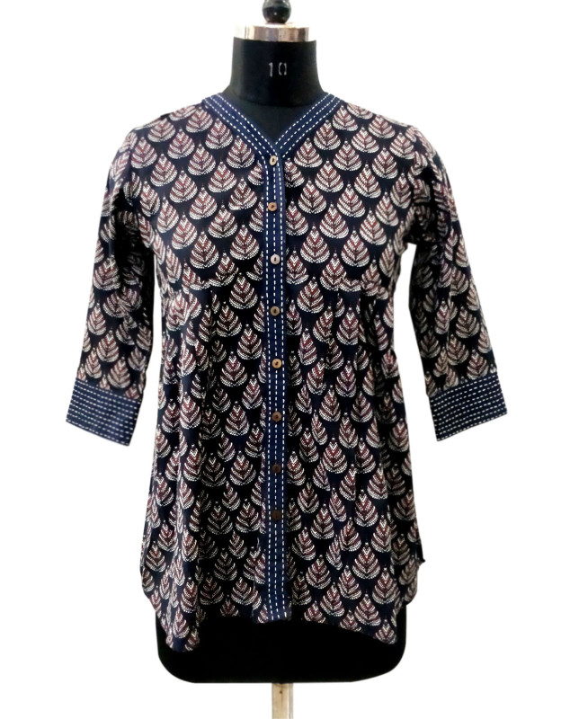 Cotton Printed Hand Stitch Work Top