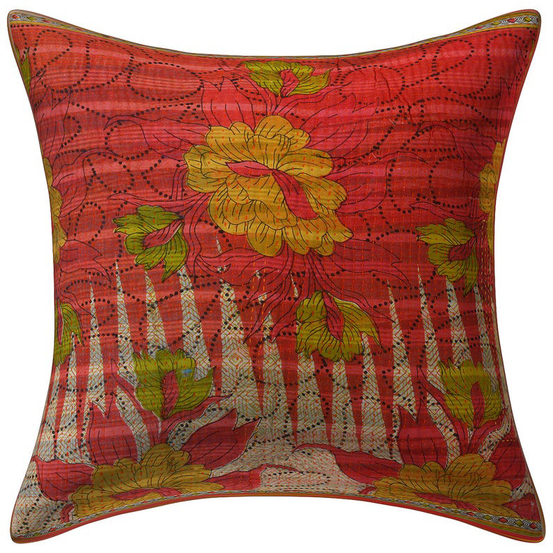 Vintage Cotton Gudri Hand Stitch Cushion Cover Red