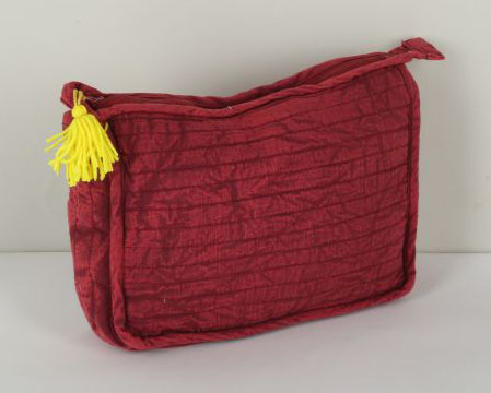 Cotton Slub Stone Wash Cosmetic Bag Maroon