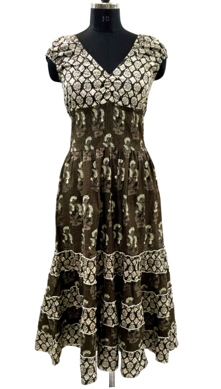 Printed Cotton Long Tier Dress