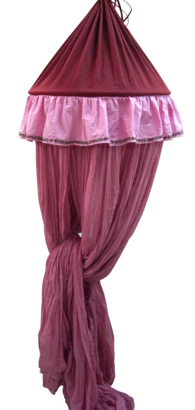 Cotton Round Mosquito Net Embroidery Border Maroon and Pink