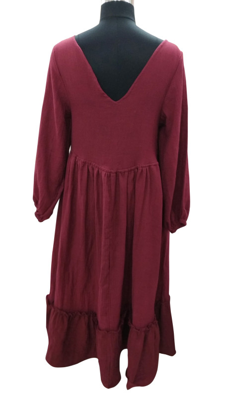 Cotton Soft Double Fabric Full Sleeve Dress Maroon