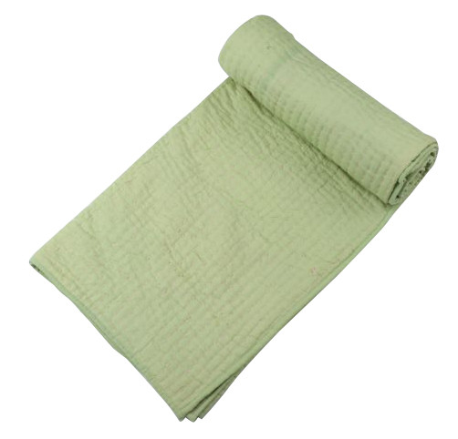 Cotton Green & Beige Hand Stitch Kantha reversible Throw