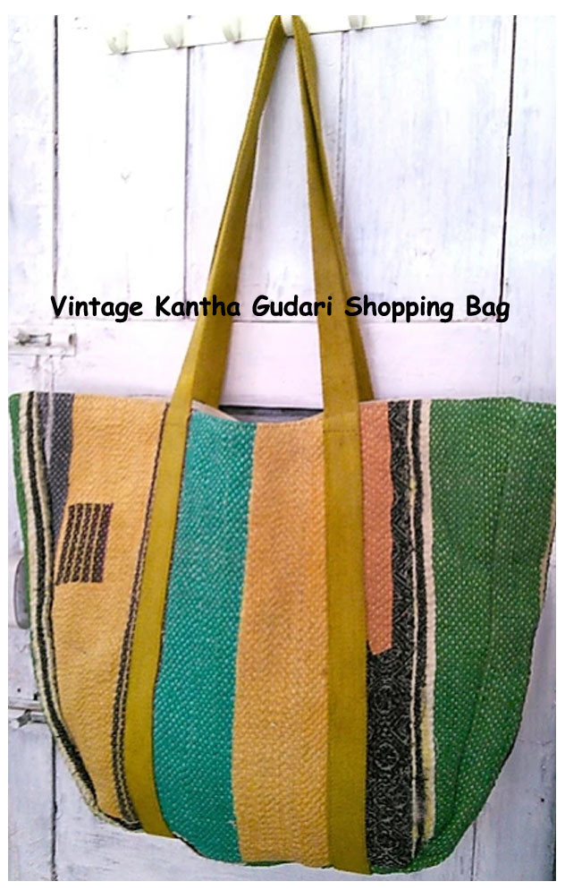 Vintage Cotton Kantha Gudri Shopping Bag
