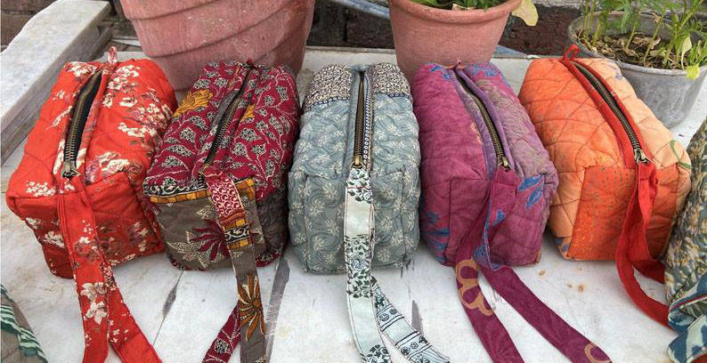 Vintage Old Sari Assorted Pouch With Waterproof Lining