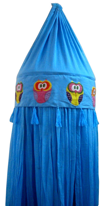 Cotton Owl Patch Embroidery Round Mosquito Net Turq.