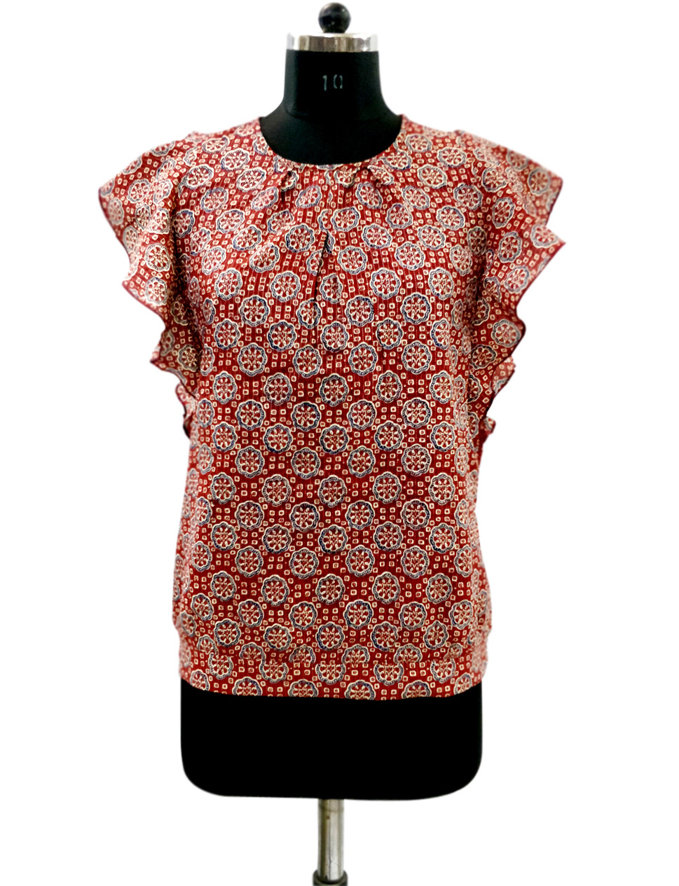 Cotton Printed Frill Sleeve Top
