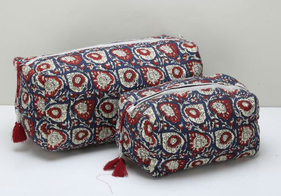 Cotton Printed Hand Block Quilted Pouch Blue