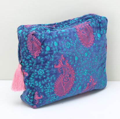 Cotton Velvet Embroidery Cosmetic Pouch