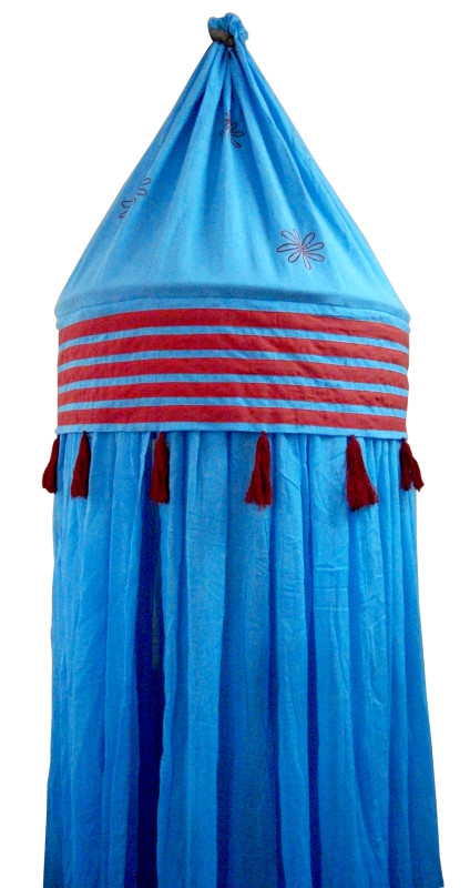 Cotton Red Embroidery And Patti Round Mosquito Net Turq