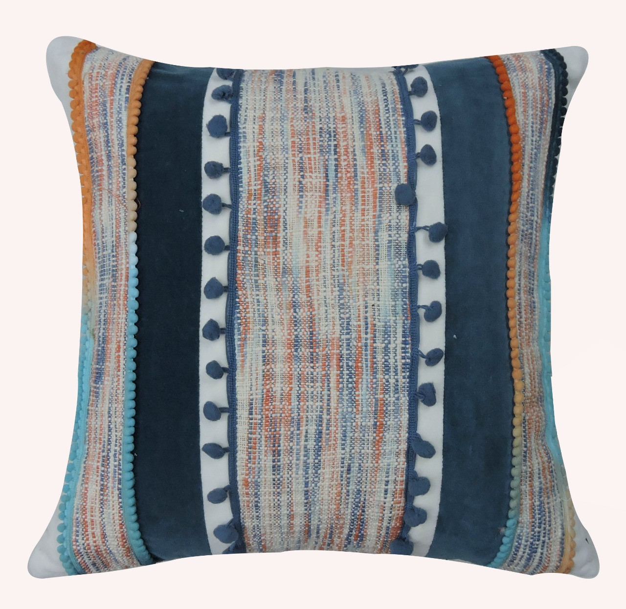 Cotton Velvet / Hand Loom Fabric Patch Cushion Cover