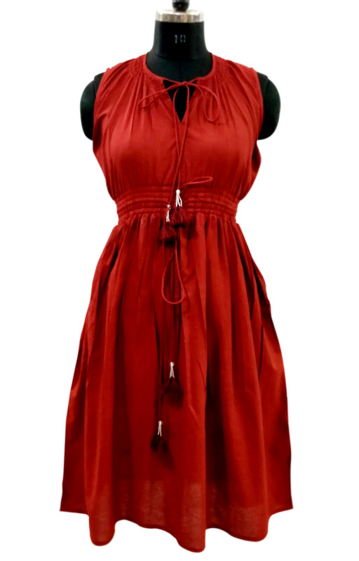 Cotton Dyed Sleeveless Smoking Dress