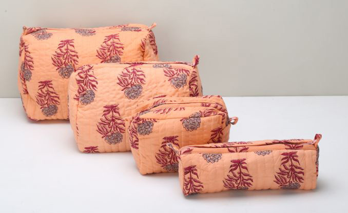 Cotton Printed Quilted Pouches Light Pink