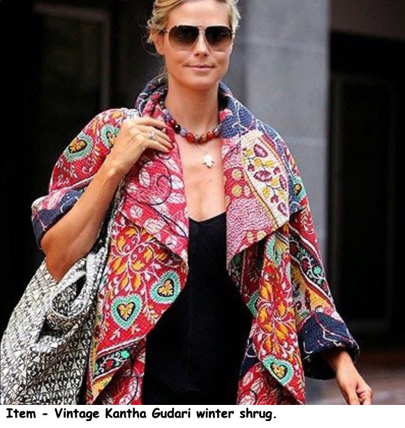 Vintage Cotton Kantha Gudri Winter Shrug