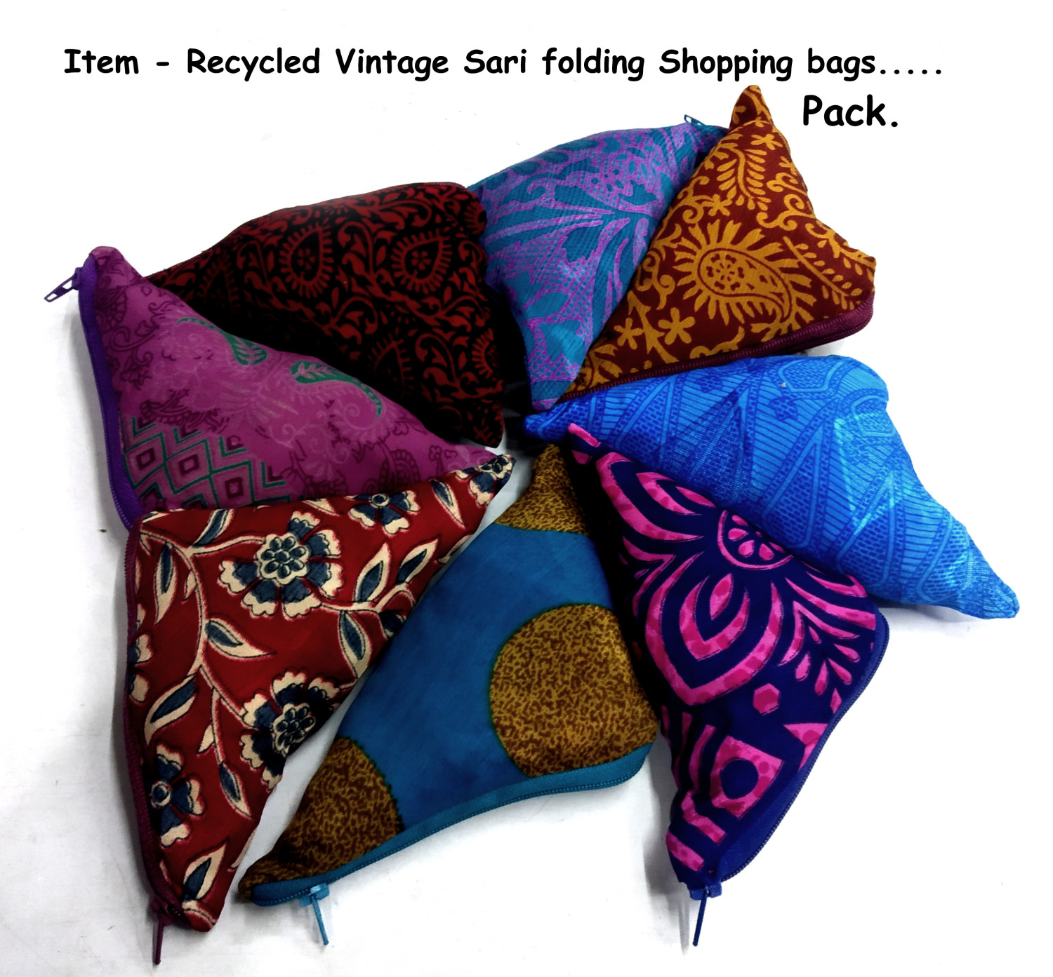 Vintage Recycled Folding Sari Shopping Bag