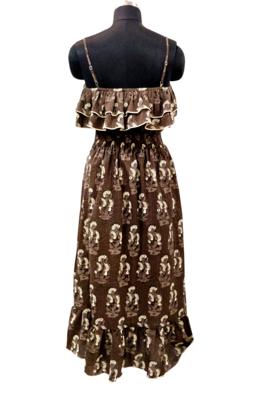Cotton Printed Strappy Dress With Frill