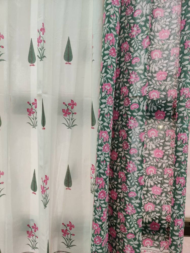 Cotton Voil Hand Block Printed Curtains