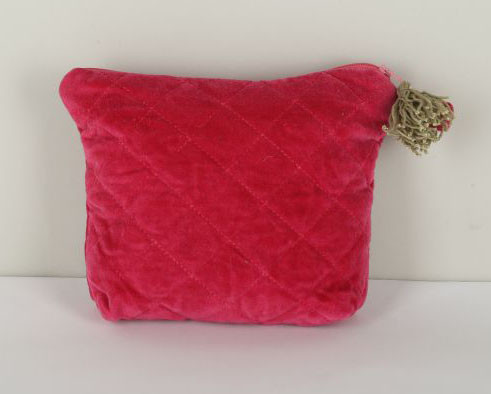 Cotton Velvet Quilted Pouch Pink