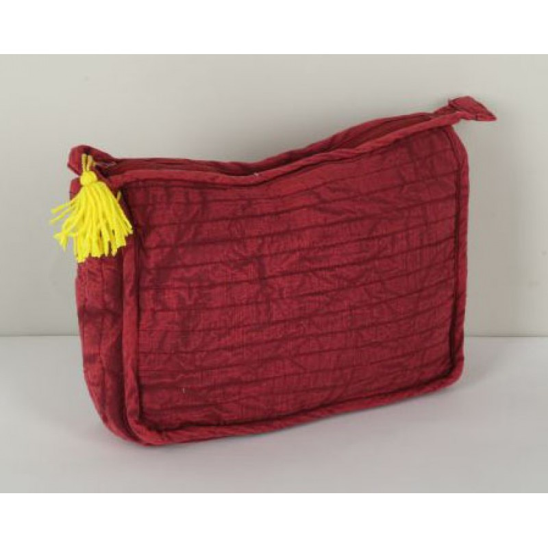 Cotton Slub Stone Wash Cosmetic Bag Maroon