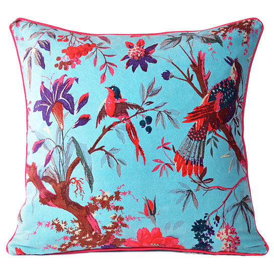 Cotton Velvet Printed Cushion Cover Turq.