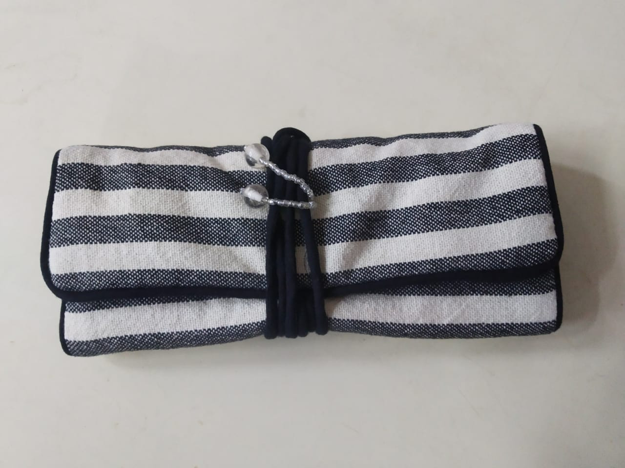 Cotton Hand loom Woven Stripe Jewellery Roll