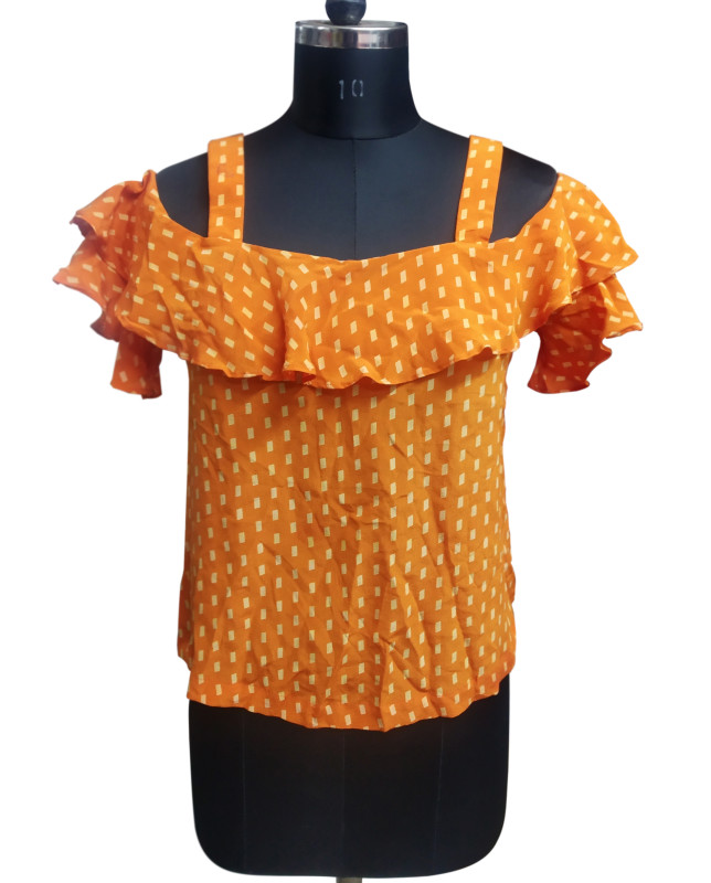 100% Silk Georgette Printed Top Orange