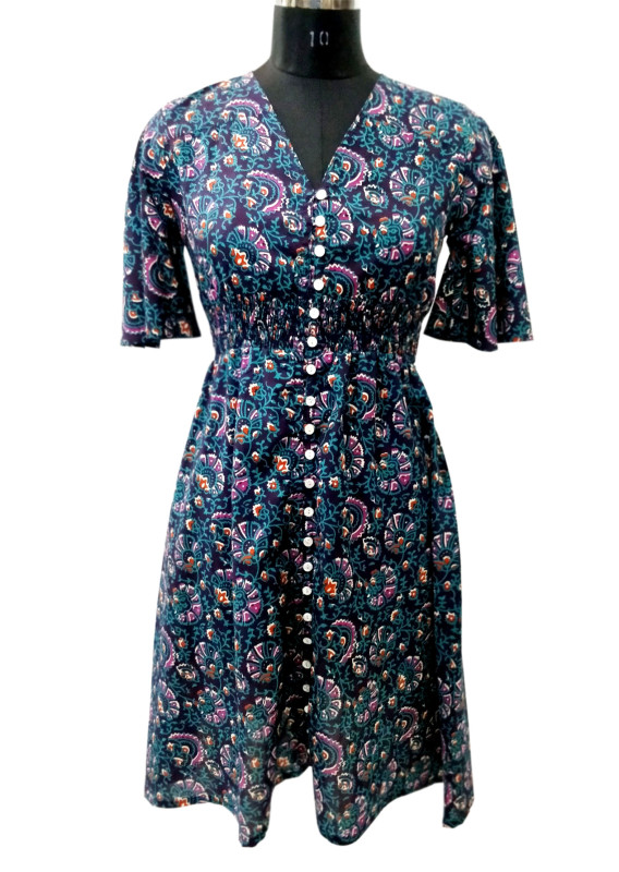 Cotton Printed Bell Sleeve Tunic with Front Buttons