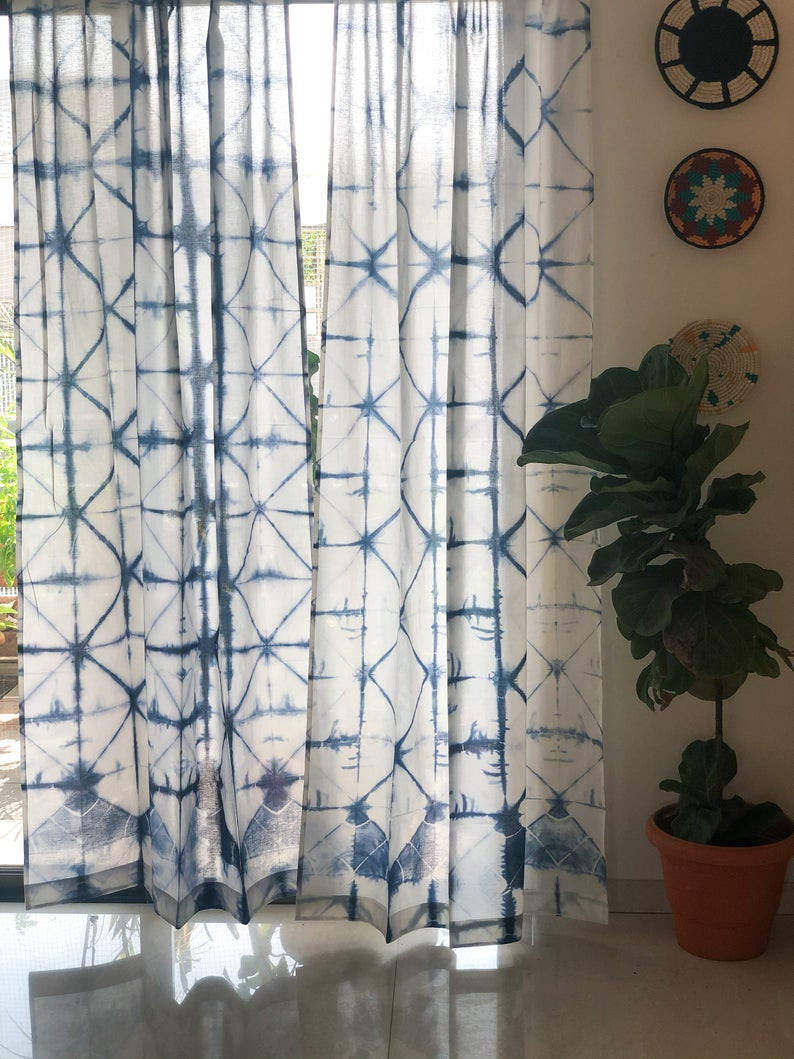 Cotton Voil Tie & Dye Shibori Indigo Color Curtain