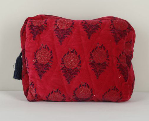 Cotton Velvet Printed Quilted Pouch