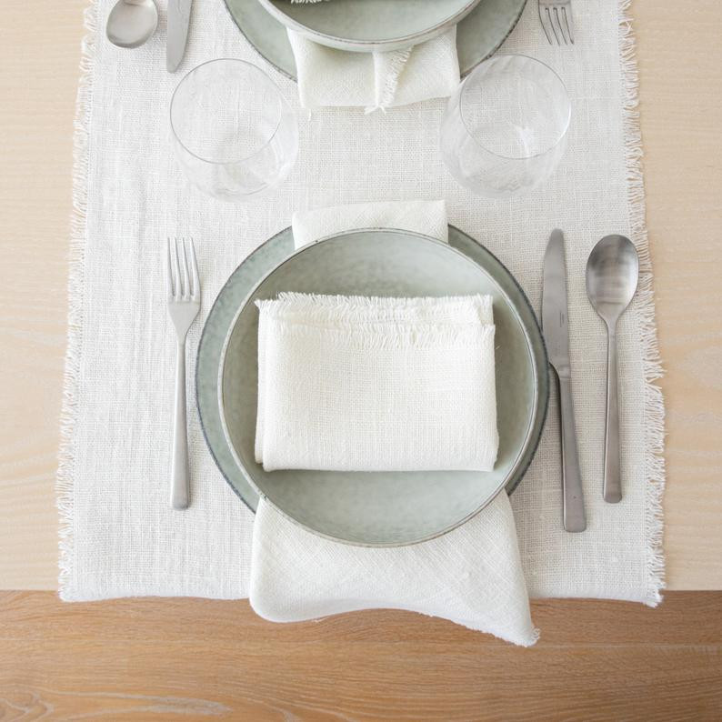 Linen Solid Dye Frindges Table Runner & Napkin