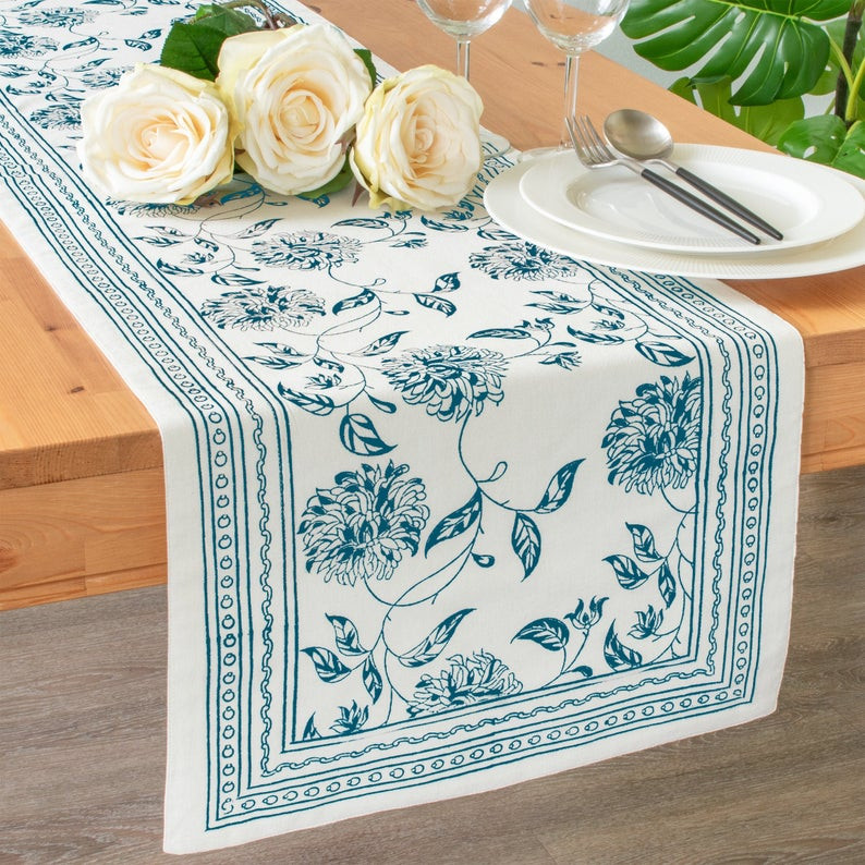 Cotton Printed Table Runner With Border