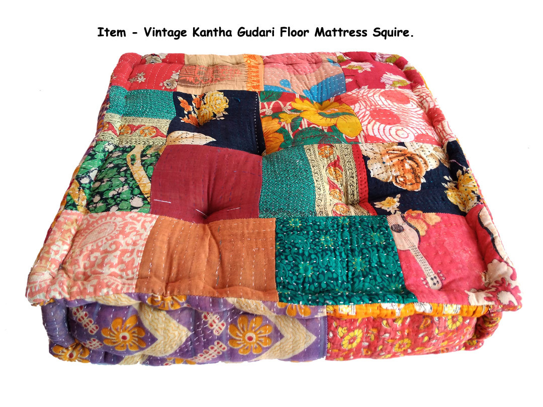 Vintage Cotton Kantha Gudri Patch Floor Cushion Cover
