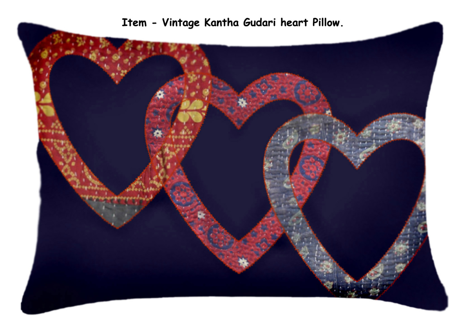 Vintage Cotton Kantha Gudri Heart Pillow Cover