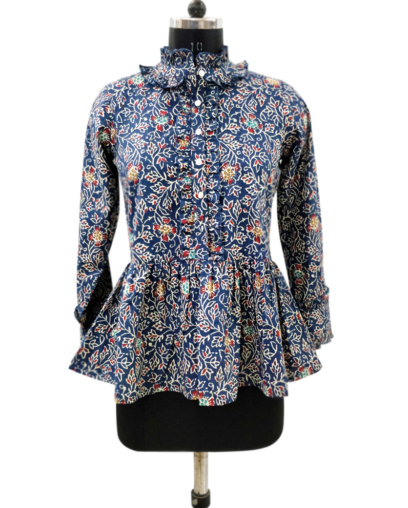 Cotton Printed full Sleeve Frill Top